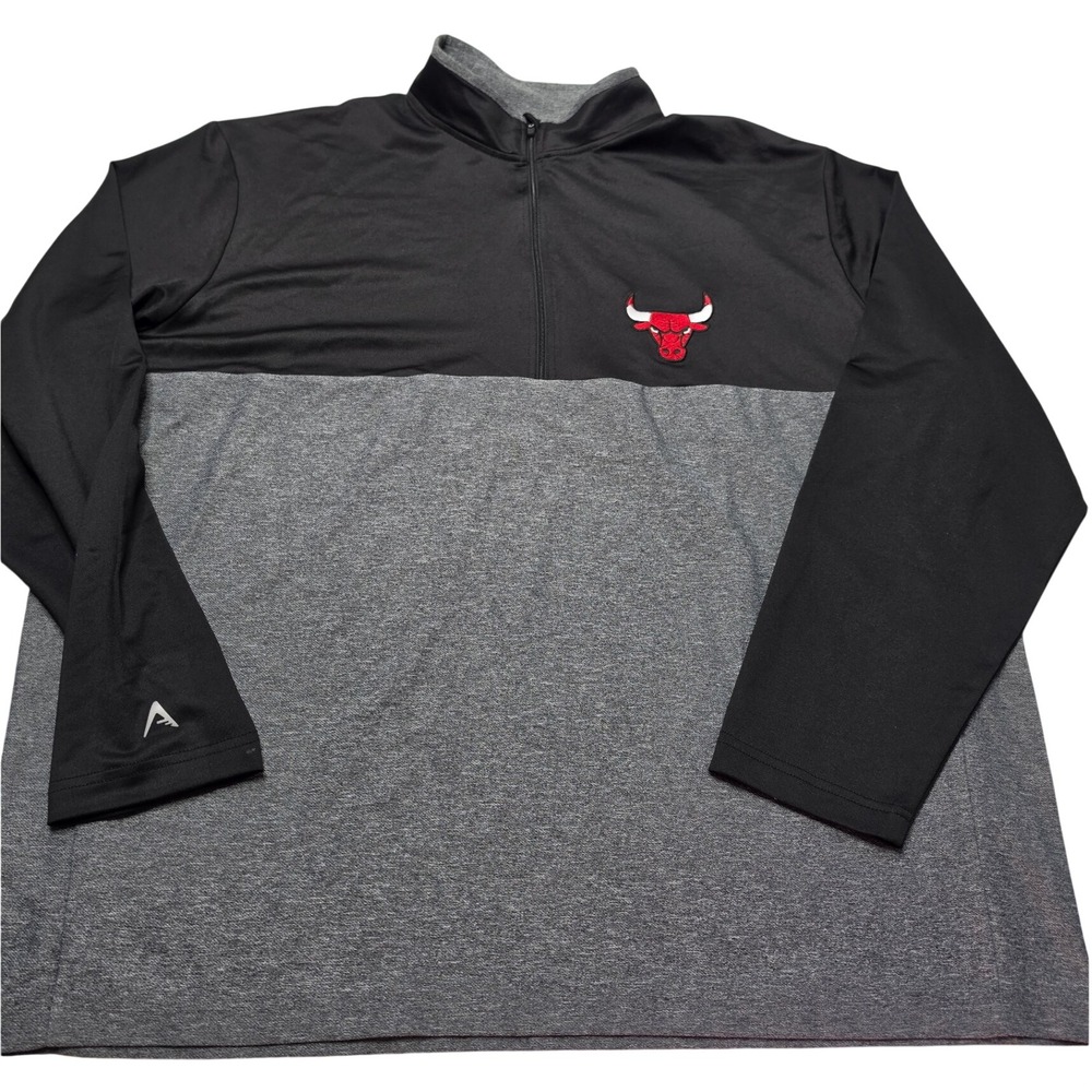 Antigua Chicago Bulls Mens 2XL Quarter Zip Pullover Black Gray Heathered NBA